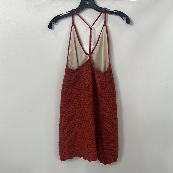 Mojave Muse Rust Orange Crochet Sleeveless Mini Dress lulus - Picture 4 of 9
